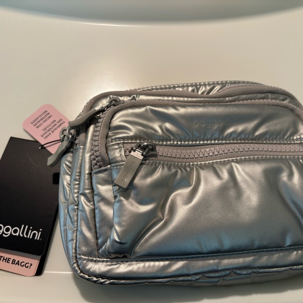 Baggallini Silver Quilted Crossbody Bag